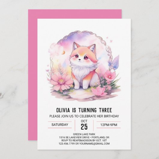 Roze Moonlit Wolf Howl Verjaardag Kaart (Voorkant / Achterkant)