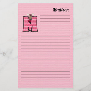 Roze Moose Mongram Letter M met naam Briefpapier