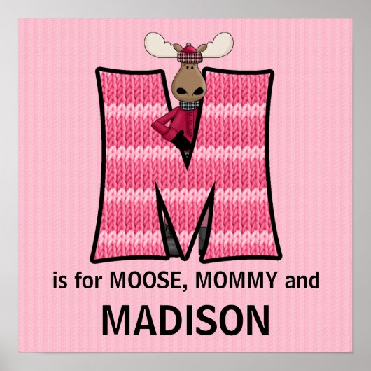 Roze Moose Monogram Letter M Baby Room Poster (Voorkant)