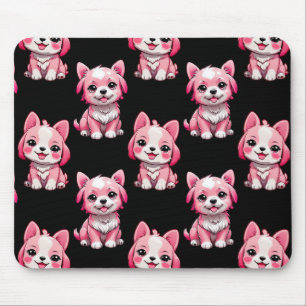 Roze Moppige Honden - Zwart Muismat