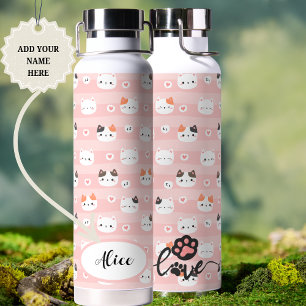 Roze Moppige Katten Persoonlijke Naam Ontwerp Waterfles
