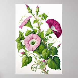 Roze Morning Glory Flowers Art Print Poster
