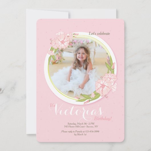 Roze Morning Glory Foto Uitnodiging (Voorkant)