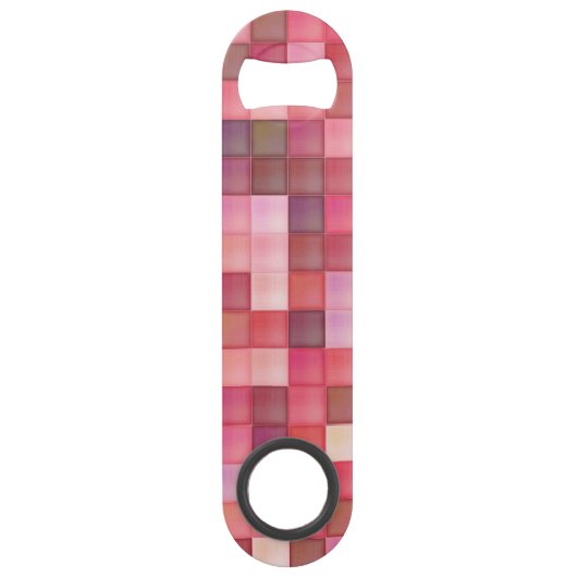 Roze Mosaic Squares Patroon Speed Flessenopener (Voorkant)