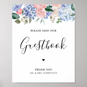 Roze mosterdblauwe hydrangeas, gelieve het guestbo poster