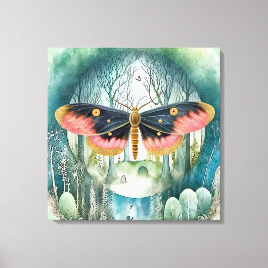 Roze Moth Bos Night Canvas Afdruk (Voorkant)