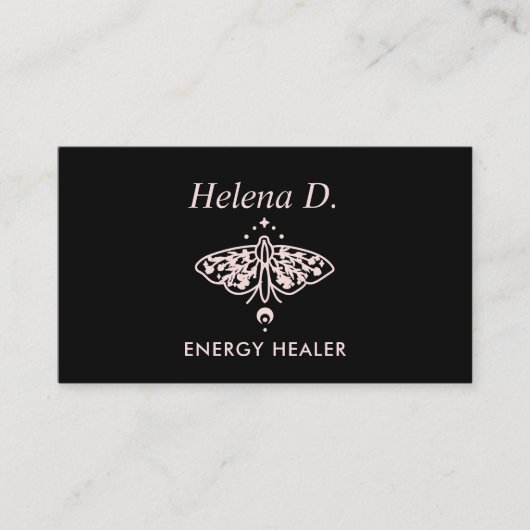 Roze Moth Butterfly Moon Phase Reiki Practitioner Visitekaartje (Voorkant)