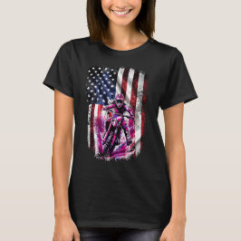 Roze Motorcross Meisje Amerikaanse Patriottische V T-shirt