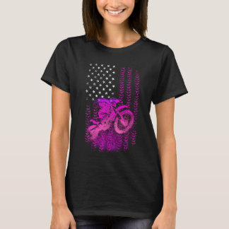 Roze Motorcross Meisje met Bandenspoor Amerikaanse T-shirt