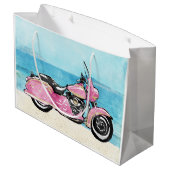 Roze motorfiets op de strand groot cadeauzakje (Achterkant Gekanteld)