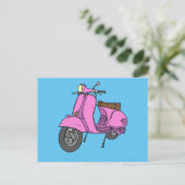 Roze motorscooter briefkaart (Staand voorkant)