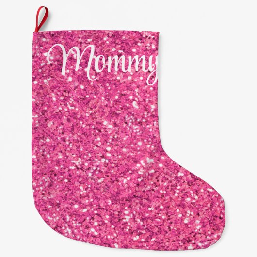 Roze mousserend glitterpatroon grote kerstsok (Voorkant)