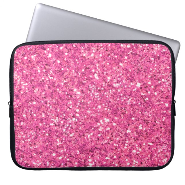 Roze mousserend glitterpatroon laptop sleeve (Voorkant)