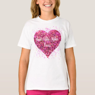 Roze mousserende glitter hart beste kleine zus t-shirt
