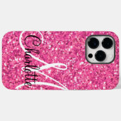 Roze mousserende glitter, monogrammatica Case-Mate iPhone case (Achterkant (horizontaal))