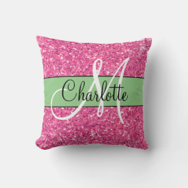 Roze mousserende glitter, monogrammatica kussen