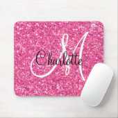 Roze mousserende glitter, monogrammatica muismat (Met muis)
