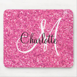 Roze mousserende glitter, monogrammatica muismat