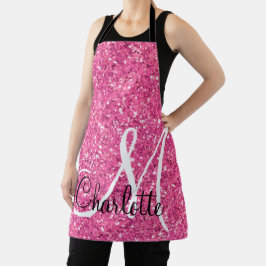 Roze mousserende glitter, monogrammatisch schort
