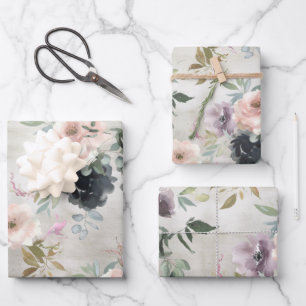 Roze move en zwarte pruimenvolken & Eucalyptus Inpakpapier Vel