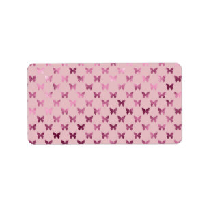 Roze move Roos Butterfly Metallic Faux Foil Etiket
