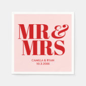 Roze Mr & Mrs Gepersonaliseerde bruiloft servetten (Voorkant)