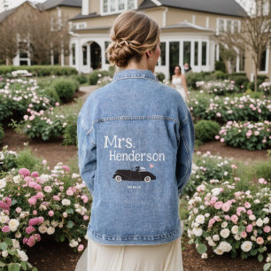 Roze Mrs. Brides Achternaam Klassieke Auto Denim J Jacket