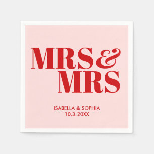 Roze Mrs & Mrs bruid gepersonaliseerde bruiloft se Servet