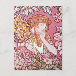  roze Mucha Art Briefkaart