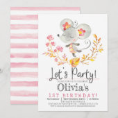 Roze Muis Meisje Verjaardag Uitnodiging (Voorkant / Achterkant)