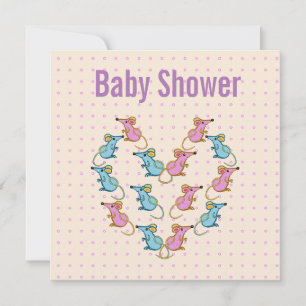 Roze muizen, blauw muizen baby shower bedankkaart
