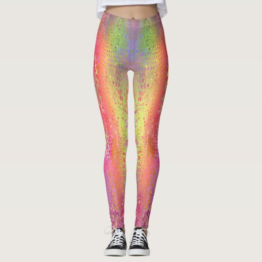 Roze Multi Gekleurde Python Snake Print Dames Leggings (Voorkant)