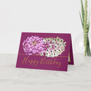 Roze Mum & Witte Orchideeën Bloemen Boeket Verjaar Kaart