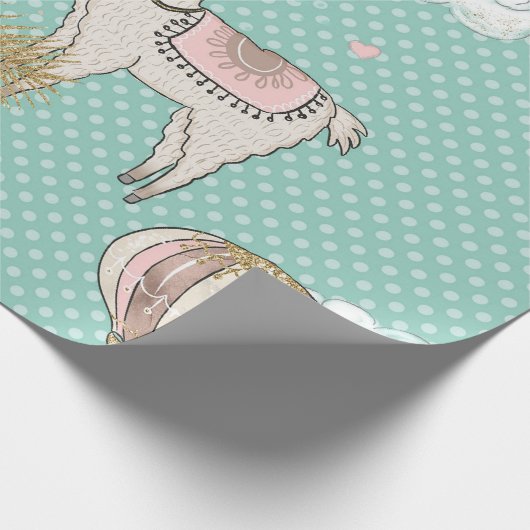 Roze, Munt en Goud Glitter Woestijn Steampunk Llam Cadeaupapier (Hoek)