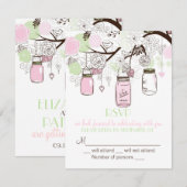 Roze Munt Green Mason Jars RSVP Weddenschap (Voorkant / Achterkant)
