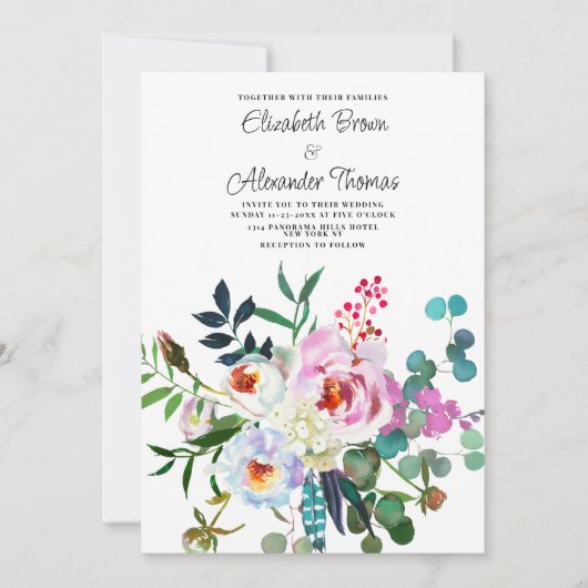 Roze munt groen witte pioen bloemenboho bruiloft kaart (Voorkant)