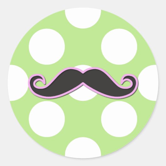 Roze Mustache, Curl Mustache, Stache, Polka Dots Ronde Sticker (Voorkant)