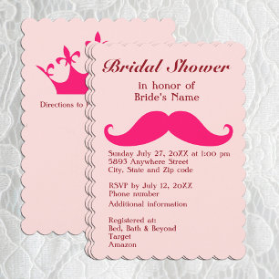 Roze Mustache en Tiara Bridal Shower Invitation Kaart