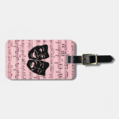 Roze muziek- en theatermaskers bagagelabel (Voorkant horizontaal)