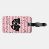 Roze muziek- en theatermaskers bagagelabel (Achterkant horizontaal)