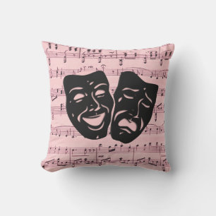 Roze muziek- en theatermaskers buitenkussen