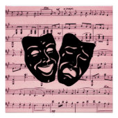 Roze muziek- en theatermaskers perfect poster (Voorkant)