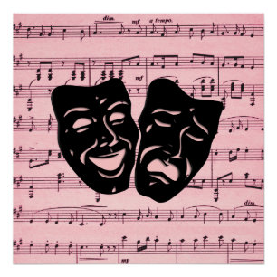 Roze muziek- en theatermaskers perfect poster