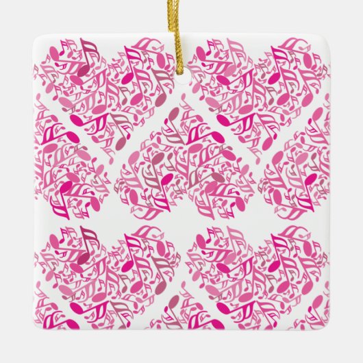 Roze muziek notitie harten keramisch ornament (Voorkant)