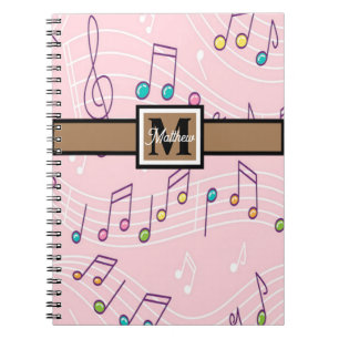 Roze muzieknoot Musiciaans monogram Notitieboek