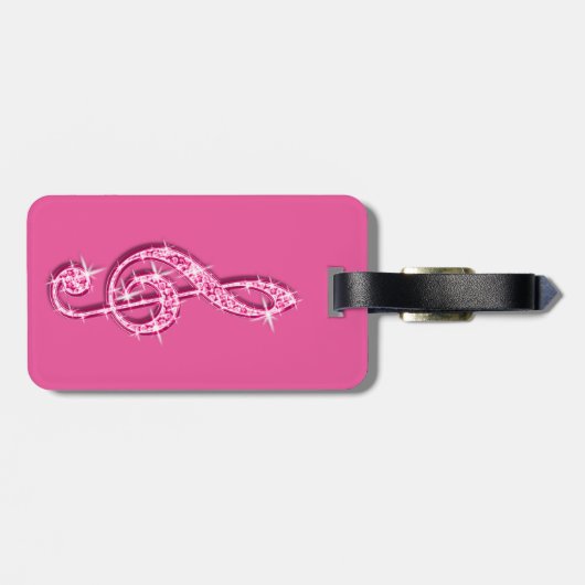 Roze Muzieknoten van Glitzy Sparkly Bagagelabel (Achterkant horizontaal)