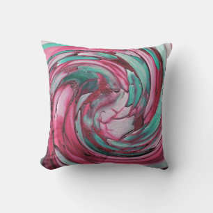Roze N Teal Abstracte Kunst Buitenkussen