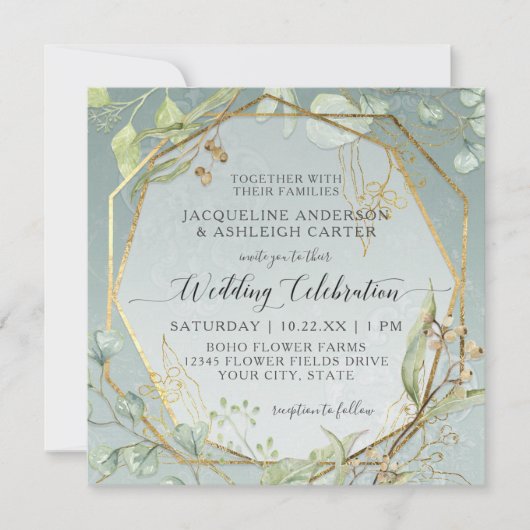 Roze n White Anemone Twig Fern Eucalyptus Wreath Kaart (Voorkant)