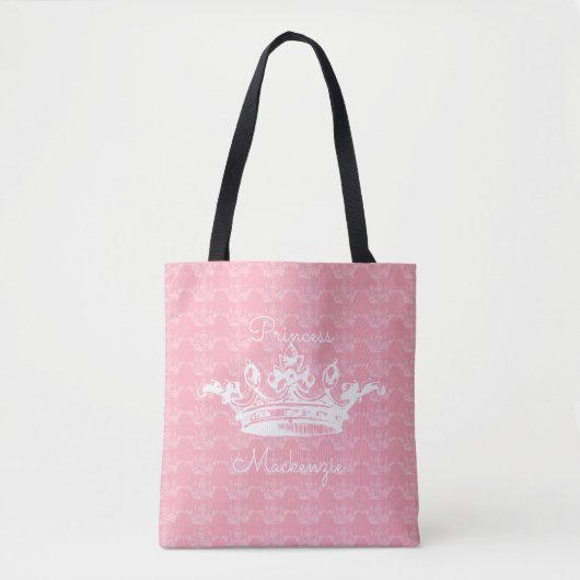 Roze-n-witte  prinses Crown personaliseert het Tote Bag (Voorkant)