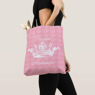 Roze-n-witte  prinses Crown personaliseert het Tote Bag